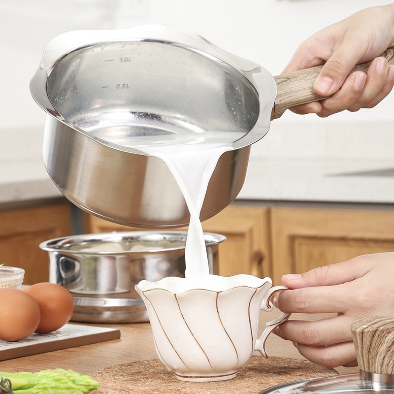 Hot selling 304 stainless steel milk boiling pot kitchenware steamer pot with glass lid