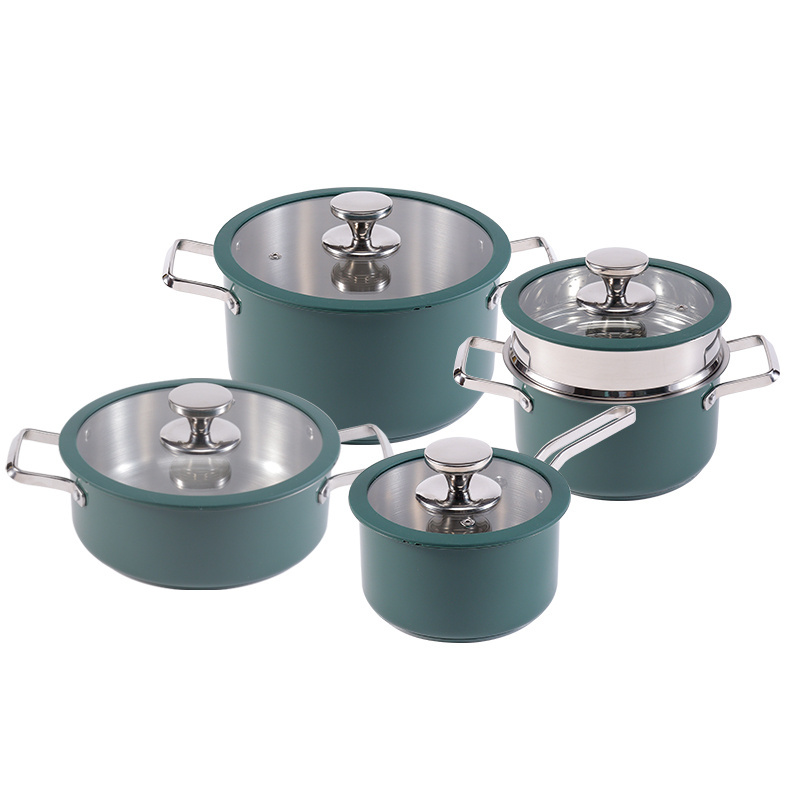 Pure Cook 2024 in stock colored stainless steel 304 non stick cookware set cooking soup pots saucepan casserole