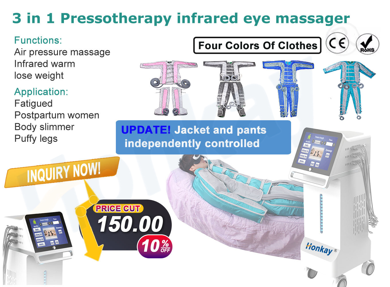 New Design Cheaps Foot Massager With Air Pressure Electric Infrared Heating Knee Massage Air Pressure Pressotherapy Suit