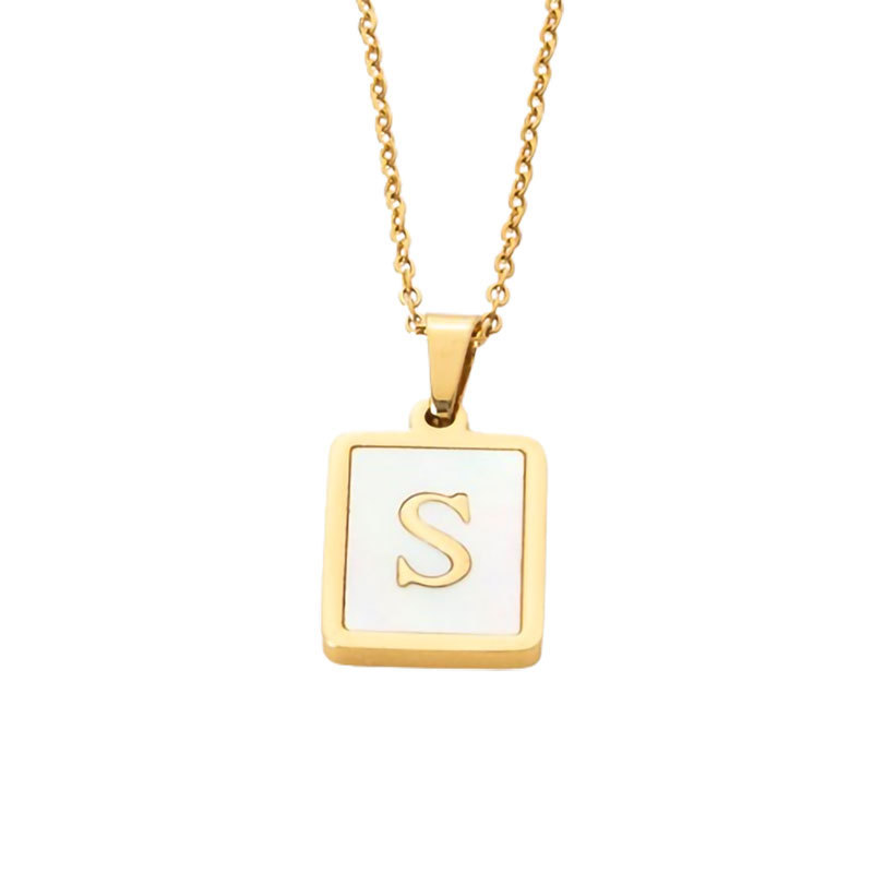 Factory Direct Sales Initial Letter Square Stainless Steel Shell Pendant Women S High Quality 18K  Gold Plated Wholesale Jewelry