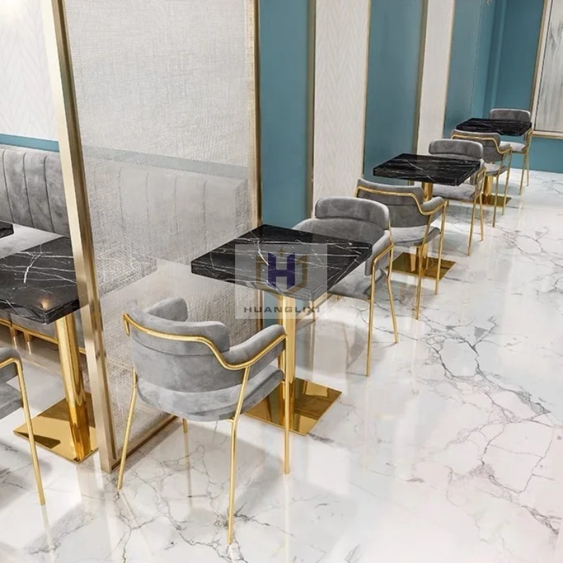 Custom  velvet luxury modern gold leg bar sofa  booths seating round tables and chairs restaurant furniture booth seating sets