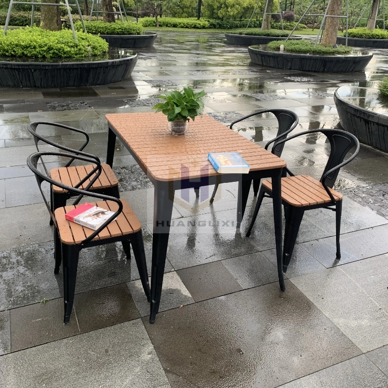 Metal Tables and Chairs Modern Restaurant Cafeteria Outdoor Iron Antique Dining Table Set Powder Coating Restaurant Furniture