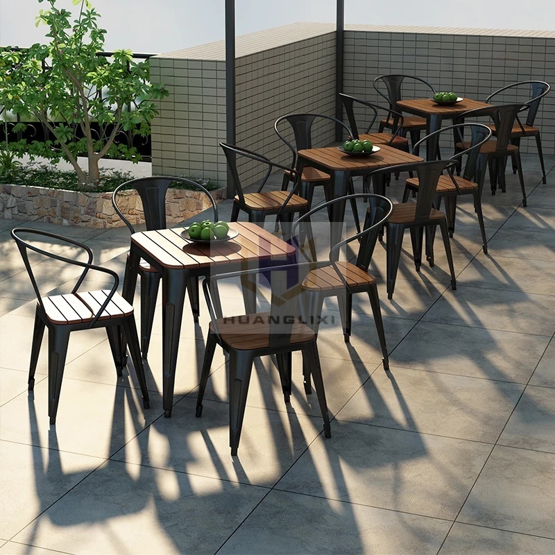 Metal Tables and Chairs Modern Restaurant Cafeteria Outdoor Iron Antique Dining Table Set Powder Coating Restaurant Furniture