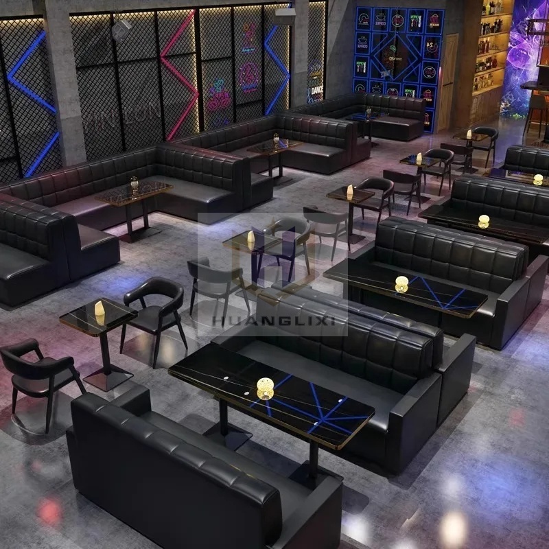 custom made light luxury night club bar pub restaurant u shape sofa and dining table combination furniture