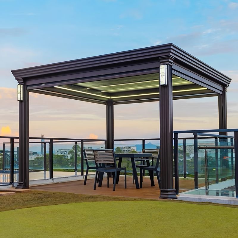 Hot Selling Product Electric Waterproof Design Black Aluminum Outdoor Pergola Gazebo With Windproof Roller Binds