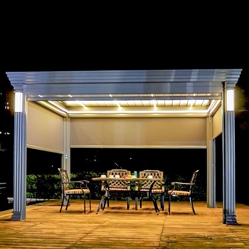 Hot Selling Product Electric Waterproof Design Black Aluminum Outdoor Pergola Gazebo With Windproof Roller Binds