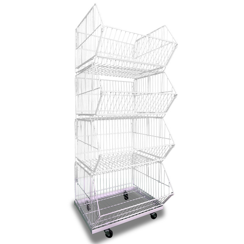 Supermarket Mental Display  Wire Mesh Basket rack shelves with Divider