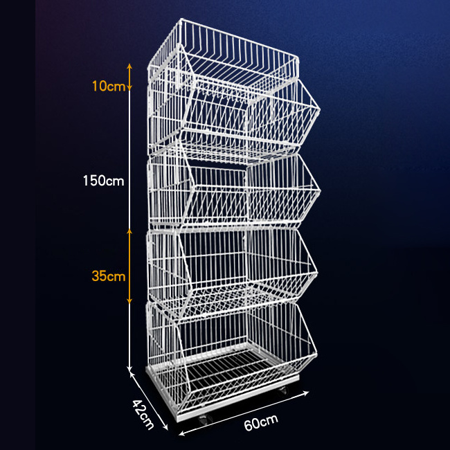 Supermarket Mental Display  Wire Mesh Basket rack shelves with Divider