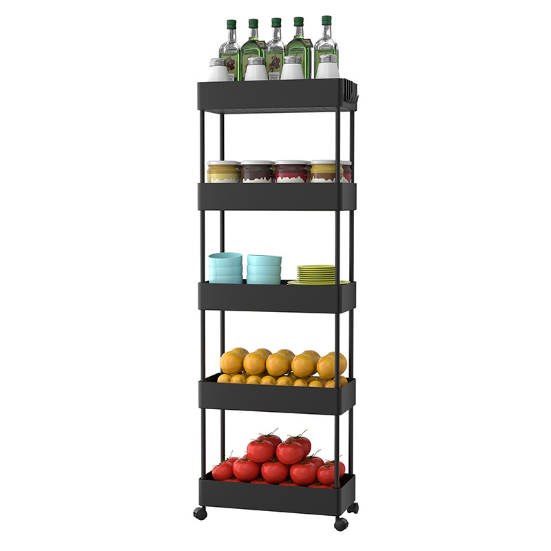 Plastic Laundry Utility Cart Organizer Slim Storage Narrow Rolling Laundry Storage Cart with 3 Tiers Shelves