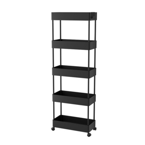 Plastic Laundry Utility Cart Organizer Slim Storage Narrow Rolling Laundry Storage Cart with 3 Tiers Shelves