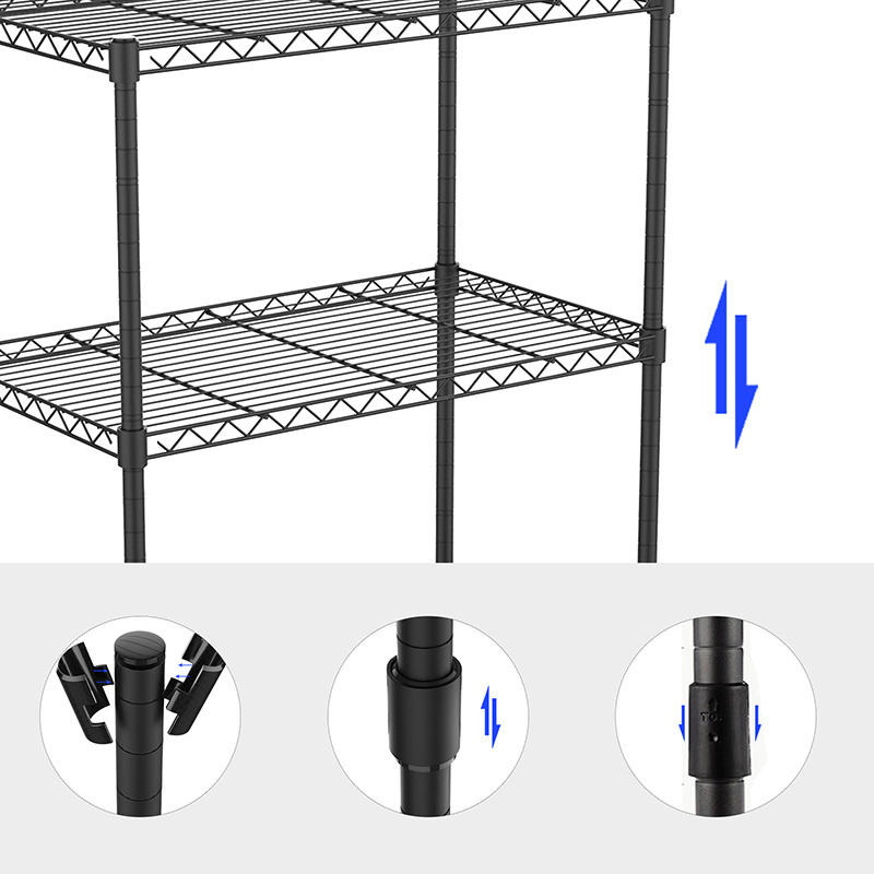 Kitchen Restaurant 3 Tiers Chrome and Powder Coated Metal Storage Wire Shelf/Adjustable Stainless Steel Storage Rack