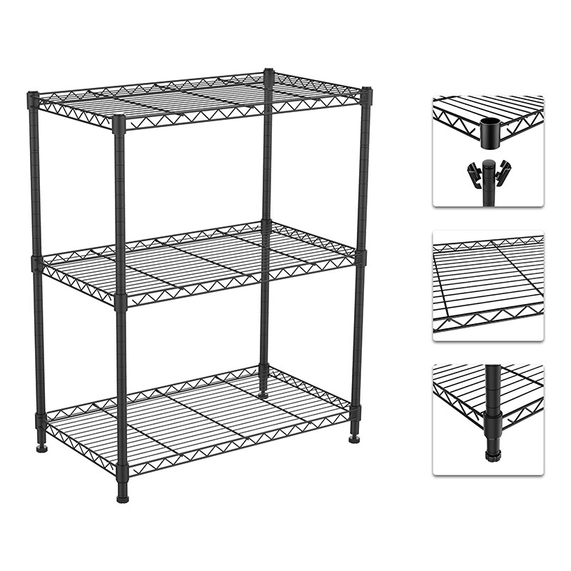 Kitchen Restaurant 3 Tiers Chrome and Powder Coated Metal Storage Wire Shelf/Adjustable Stainless Steel Storage Rack