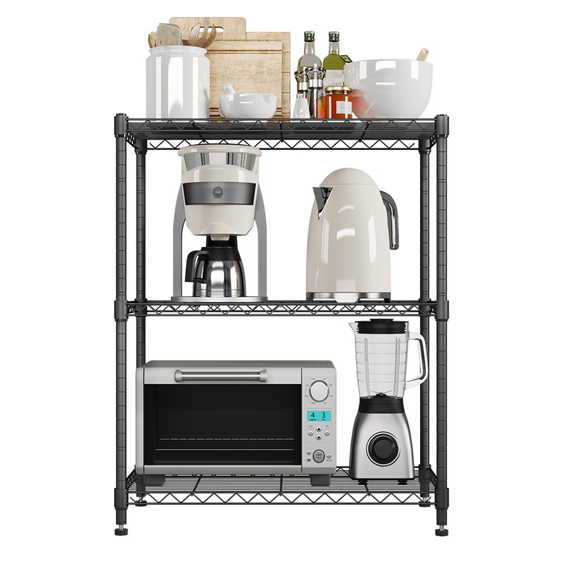 Kitchen Restaurant 3 Tiers Chrome and Powder Coated Metal Storage Wire Shelf/Adjustable Stainless Steel Storage Rack