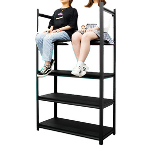 China factory Industrial Bookshelf Double Wide 4-Tier Open Large Bookcase Wood and Metal Bookshelves