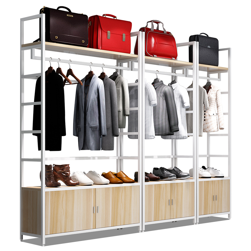 Wholesale Wood Boutique Hanging Clothing Display Racks with Shelves for Cloth Shops