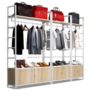 Wholesale Wood Boutique Hanging Clothing Display Racks with Shelves for Cloth Shops