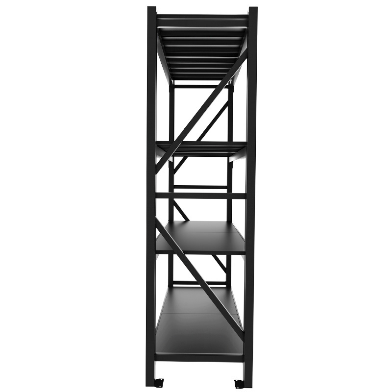 Black 4-Shelf Steel Industrial Storage Shelf Stacking Boltless Rack Adjustable Shelving for Workshop Garage Warehouse