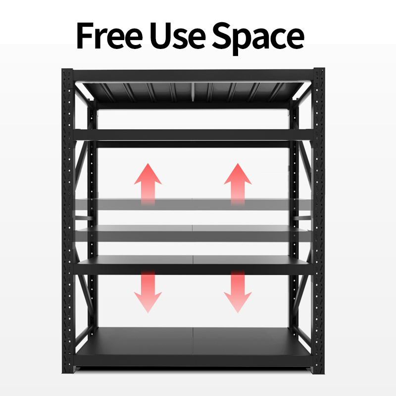 Black 4-Shelf Steel Industrial Storage Shelf Stacking Boltless Rack Adjustable Shelving for Workshop Garage Warehouse