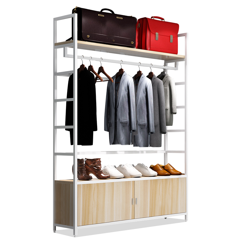 Wholesale Wood Boutique Hanging Clothing Display Racks with Shelves for Cloth Shops