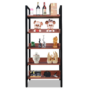 Wooden Bookcase Cabinet Book Shelf  with Metal Frames 5-Shelf Rack Industrial Storage Shelf display Racks