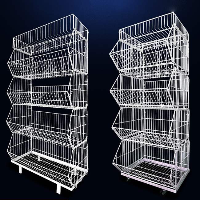 Single Side Wire Mesh Hanging Basket Supermarket Display Gondola Shelf/basket storage wire shelving white supermarket shelves