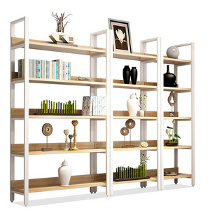 5-Shelf Wood and Metal Frame Bookcase Industrial Storage Shelf Organizer Modern Display Shelf Rack Open Standing Shelving Unit