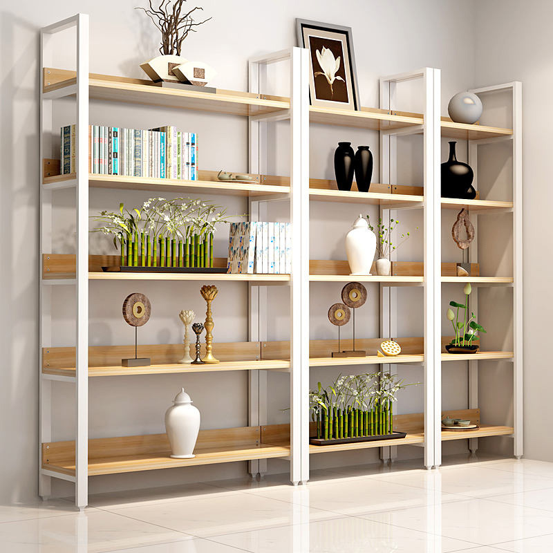 5-Shelf Wood and Metal Frame Bookcase Industrial Storage Shelf Organizer Modern Display Shelf Rack Open Standing Shelving Unit