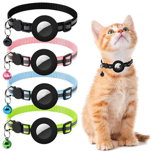 For Apple Airtags Tracker Pet Cat Collars With Silicone Holder Reflective Kitten Bell Adjustable Collar For AirTag Cat Collar