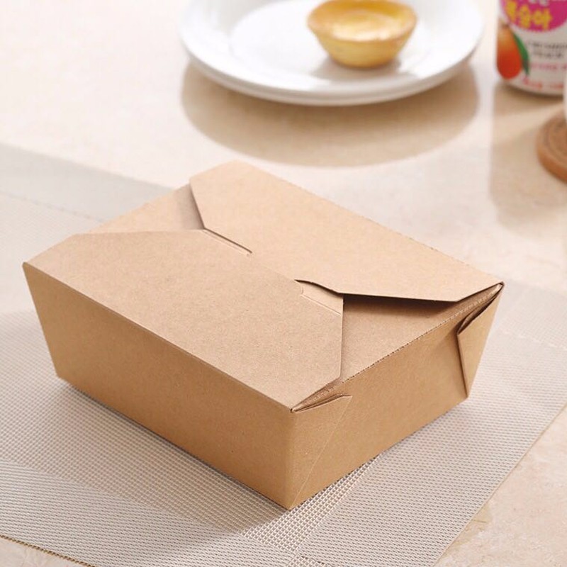 Wholesale Disposable Take Out Food Container Kraft Paper Packaging Boxes Fast Food Lunch Box with Foldable Lid