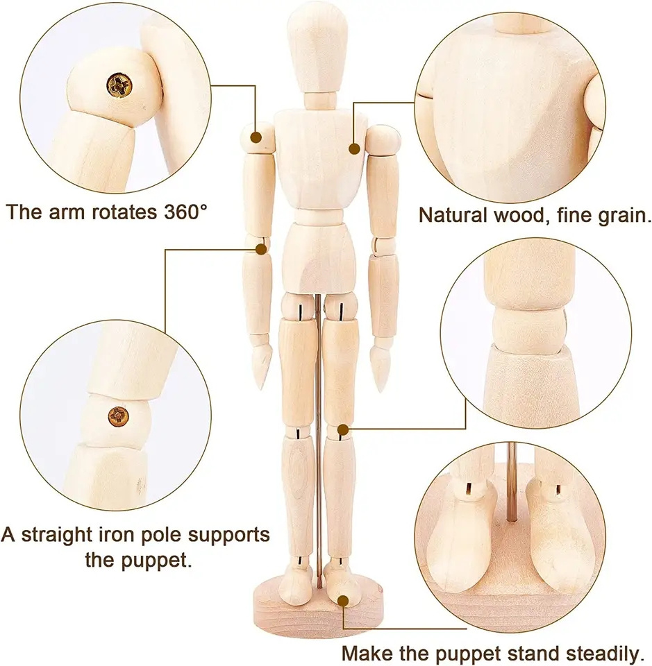 Keep Smiling 8inch Professional Artist Mannequin Model Moveable Wooden Manikin With Stand