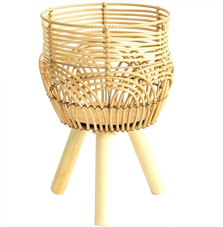 HUANGTU 13 Inch Tall Boho Woven Rattan Basket Planters with Removable Legs Plant Stand Basket Pot Shelve