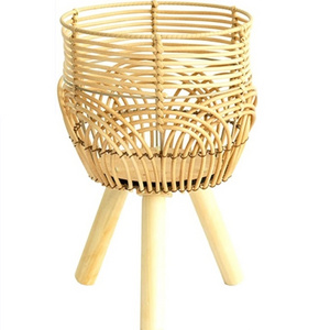 HUANGTU 13 Inch Tall Boho Woven Rattan Basket Planters with Removable Legs Plant Stand Basket Pot Shelve