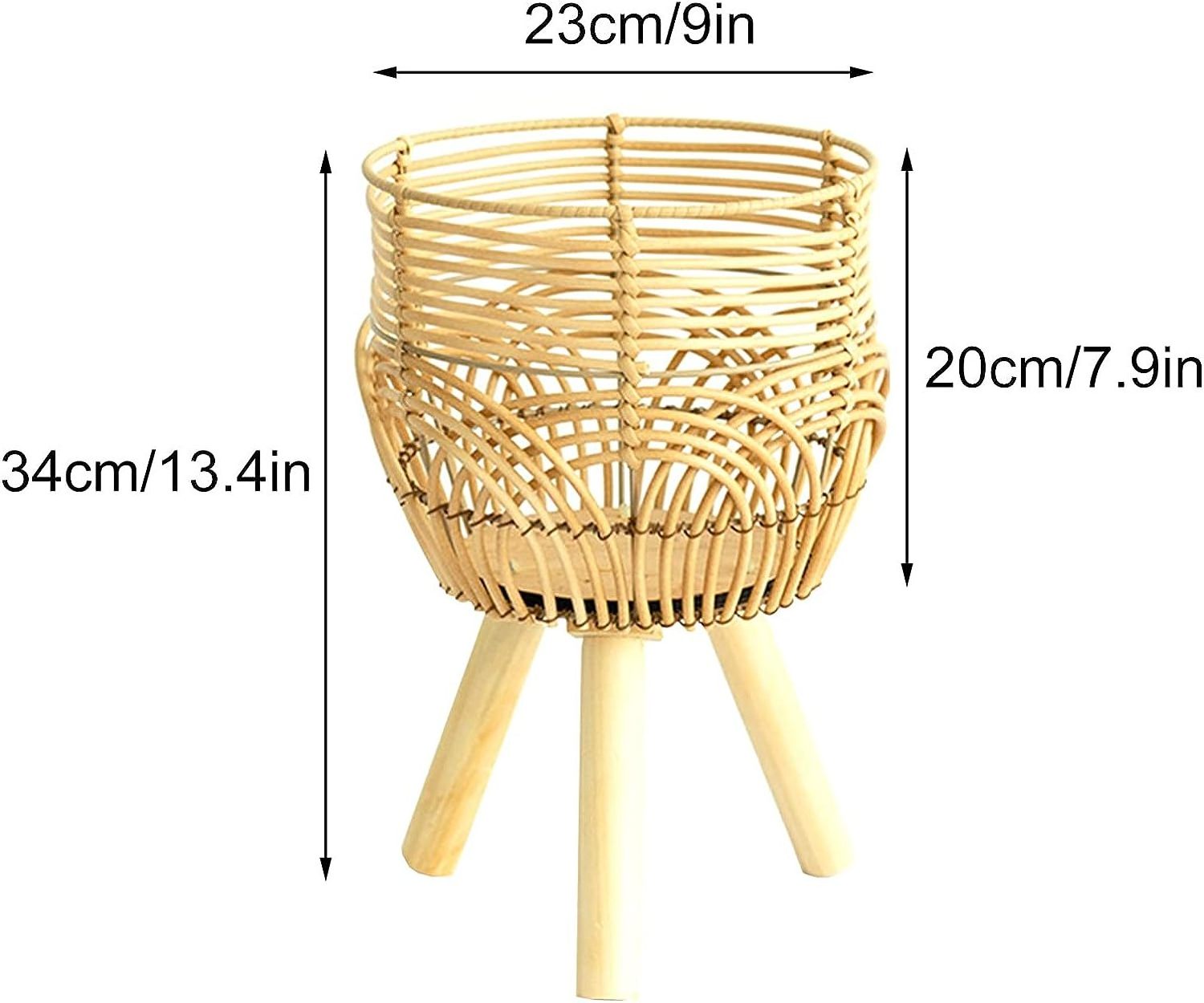 HUANGTU 13 Inch Tall Boho Woven Rattan Basket Planters with Removable Legs Plant Stand Basket Pot Shelve