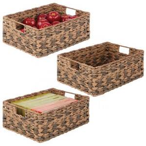 wicker Stackable Sliding Square Fruit Baskets Modern Rattan Woven Storage Basket for Kitchen Counter