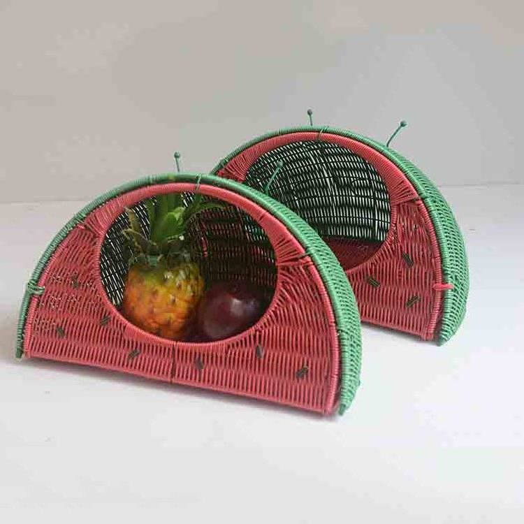 Huangtu new watermelon shape pet basket  plastic rattan fruit storage woven gift basket