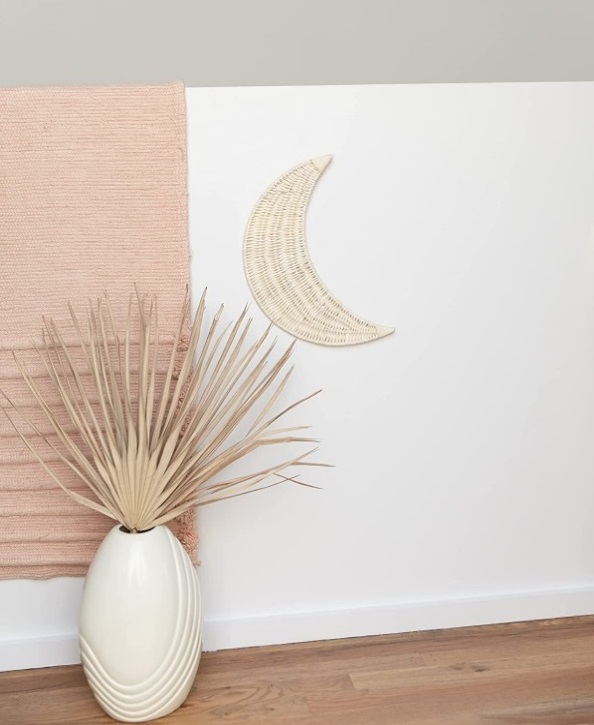 HT Wicker Rattan Moon Ornament Wall Hanging Bohemian Moon Wall Decoration Baby Nursery Crescent Moon Decor Rattan Wall Decor