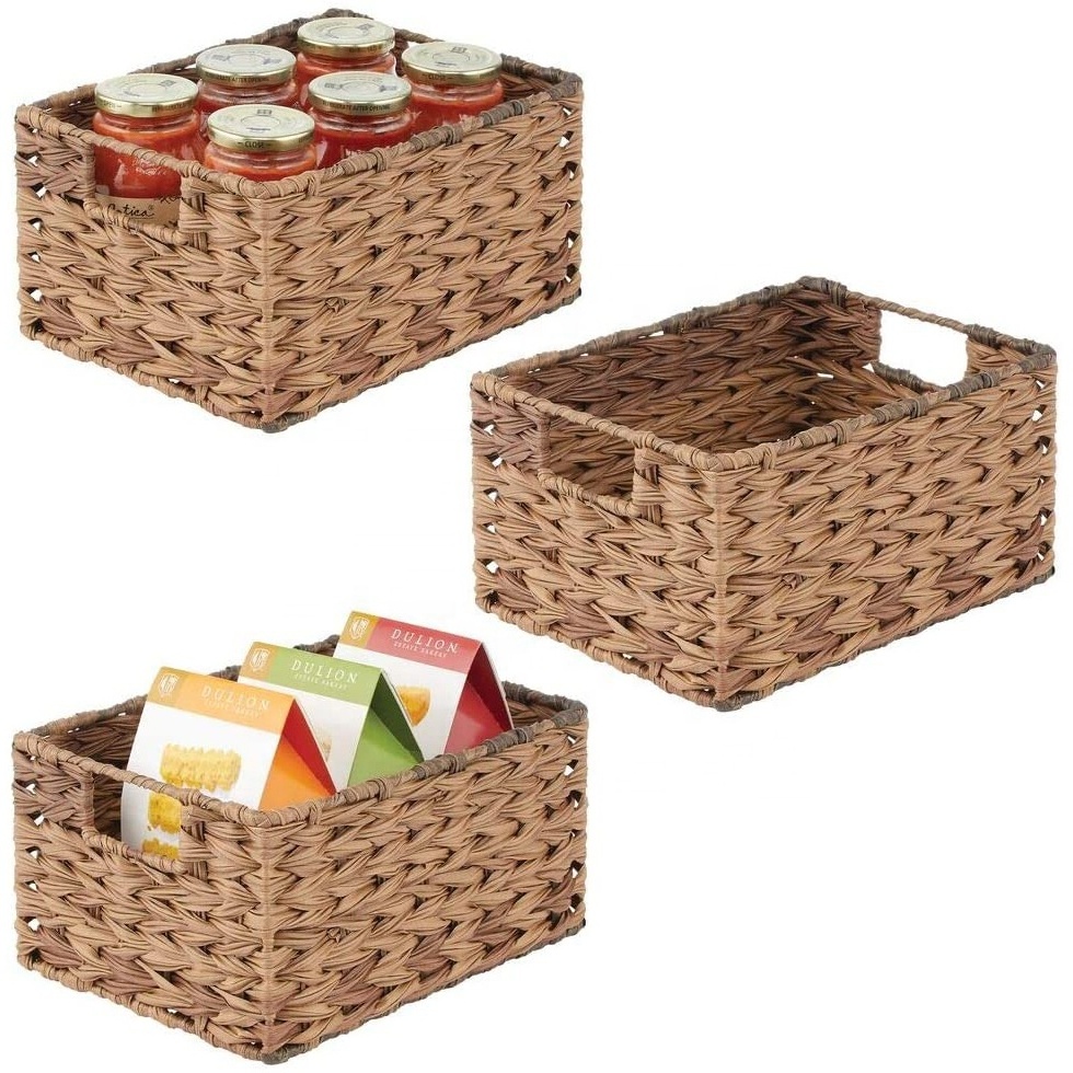 wicker Stackable Sliding Square Fruit Baskets Modern Rattan Woven Storage Basket for Kitchen Counter