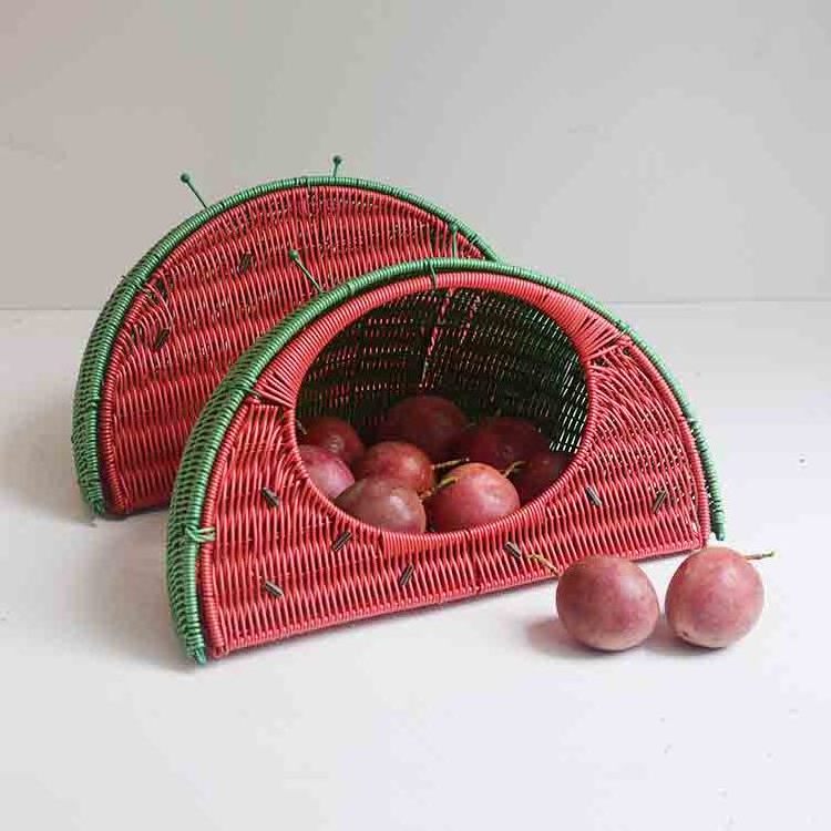 Huangtu new watermelon shape pet basket  plastic rattan fruit storage woven gift basket