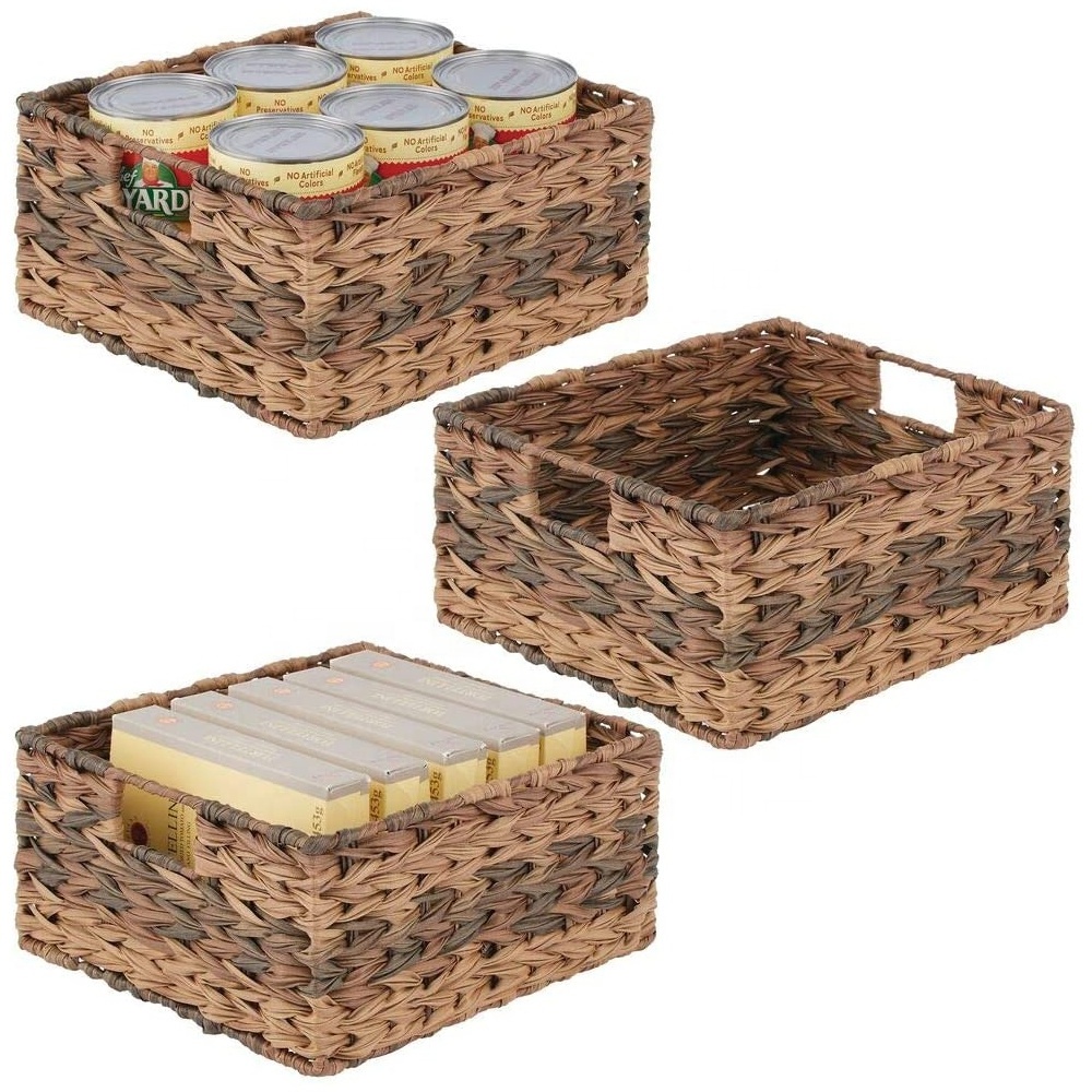 wicker Stackable Sliding Square Fruit Baskets Modern Rattan Woven Storage Basket for Kitchen Counter