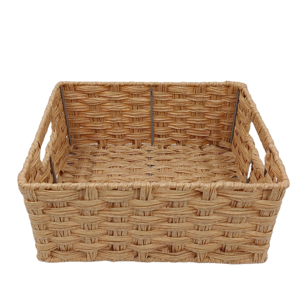 New Design PP Plastic Rattan Woven Bins Storage Boxes with Handles for Cabinets Closet Shelves Organizing Woven Bins