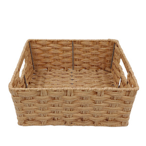 New Design PP Plastic Rattan Woven Bins Storage Boxes with Handles for Cabinets Closet Shelves Organizing Woven Bins