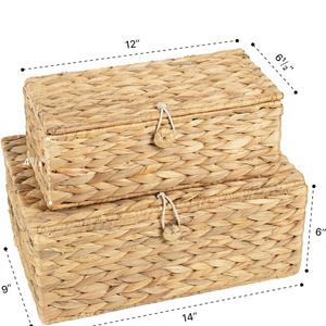 2024 trending Water Hyacinth Storage Baskets weaving Wicker Baskets with lid storage boxes and bins for Home and kitchen