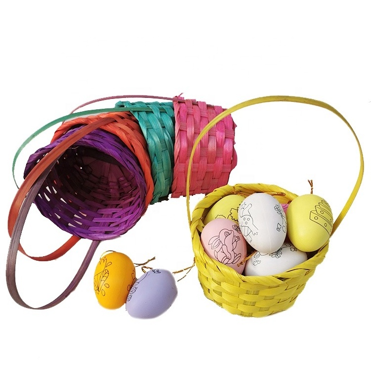 Custom Hand Woven Wedding Favour Storage Baskets Wholesale Bamboo Mini Eggs Easter Basket With Handle wicker plastic