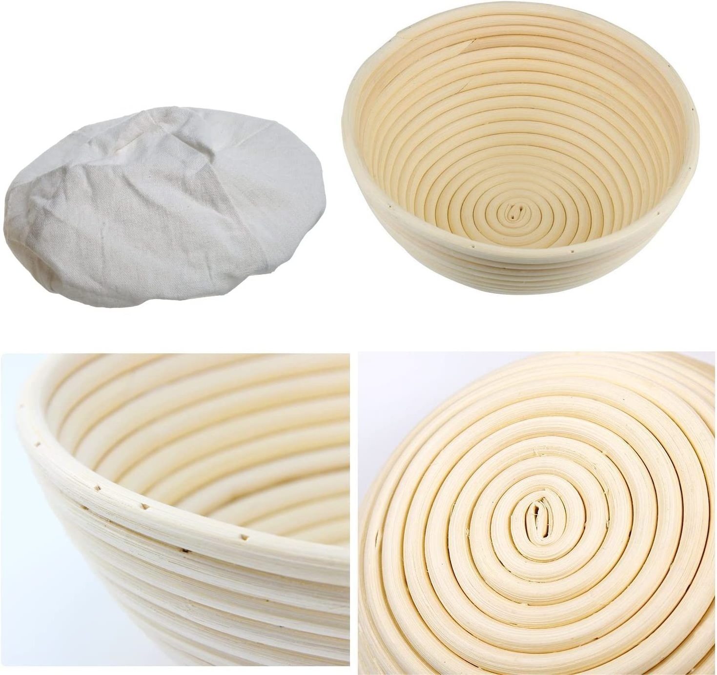 Huangtu Superbaking 9 Inch Banneton Bread Proofing Basket Round Baskets with Liner Cloth Bread Lame Dough Scraper