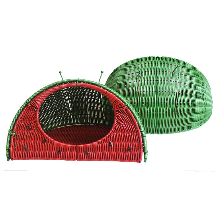 Huangtu new watermelon shape pet basket  plastic rattan fruit storage woven gift basket