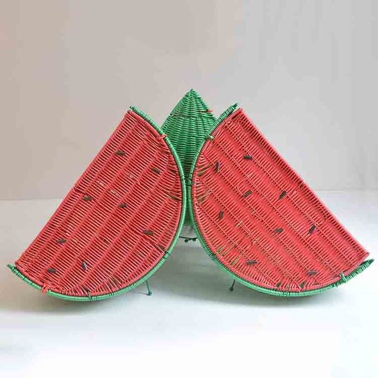 Huangtu new watermelon shape pet basket  plastic rattan fruit storage woven gift basket