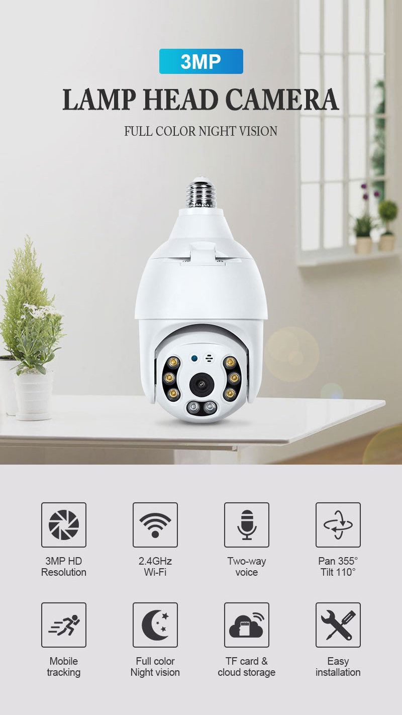 Hot Sale 1080P Outdoor Waterproof WiFi Light Bulb Security Camera Outdoor 360 Degree Lamp Holder Wireless PTZ Camera