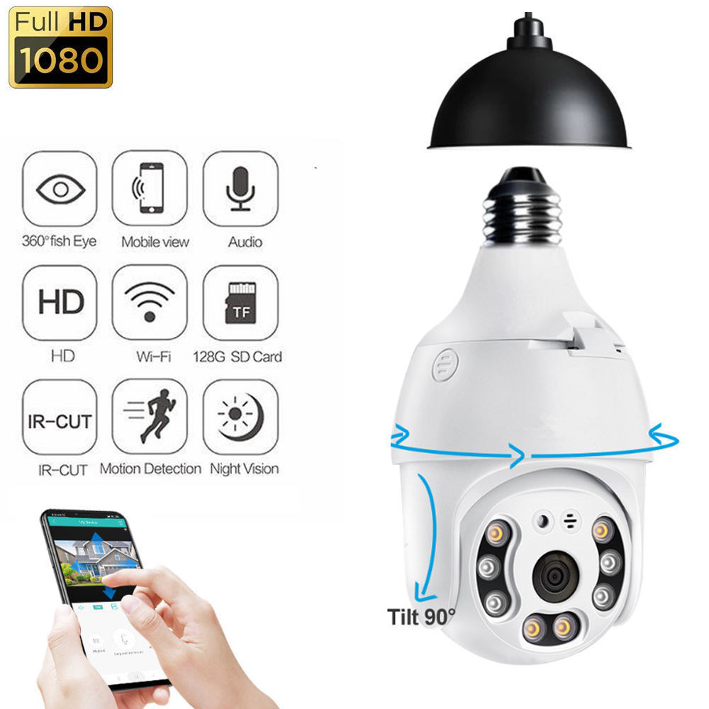 Hot Sale 1080P Outdoor Waterproof WiFi Light Bulb Security Camera Outdoor 360 Degree Lamp Holder Wireless PTZ Camera