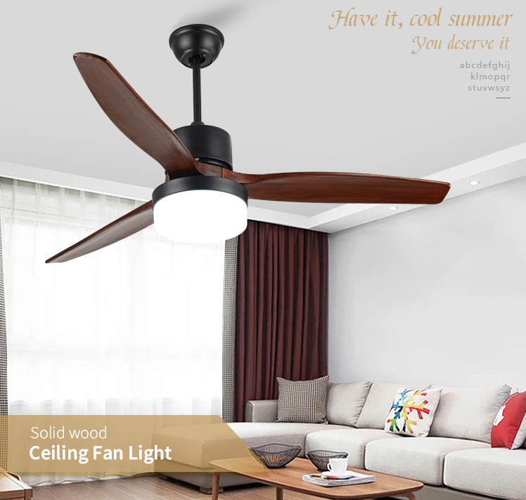 Modern Simple Luxury Smart Ac Dc Quiet Electric Motor 3 Solid wood Blade Led Economy Cheap Ceiling Fan With Light