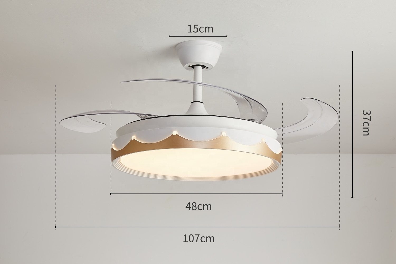 Modern Remote Control 3 Color Recessed Saving Gold Ceiling Light With Fan